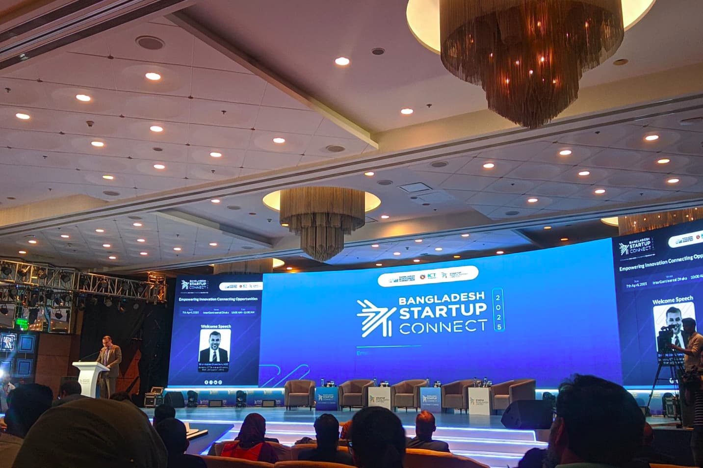 Bangladesh Startup Connect 2025 conference stage with large curved LED screen